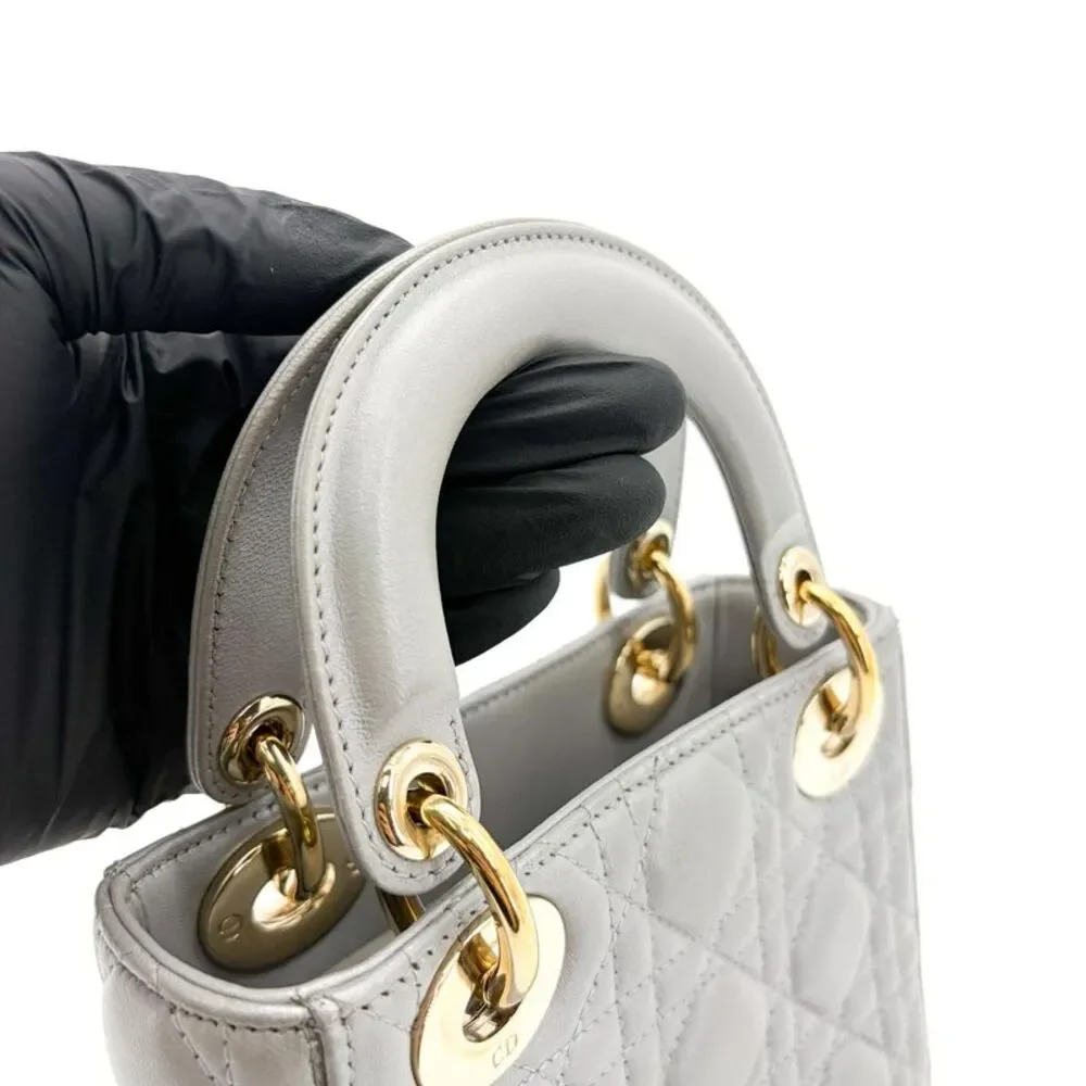 Dior Mini Lady Dior Bag Steel Grey Lambskin Gold Hardware